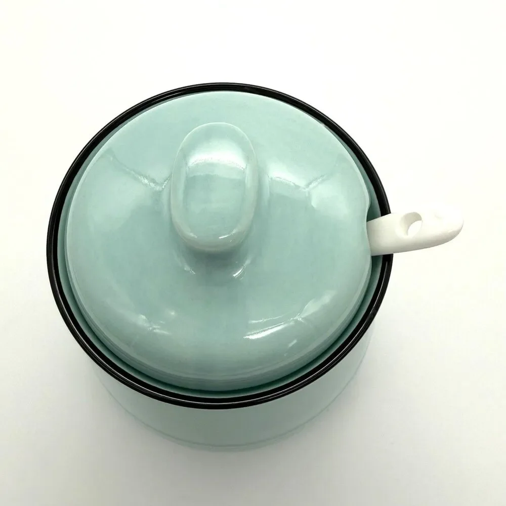 DAYYET Sugar Bowl w/Lid Spoon 10 oz Ceramic Turquoise Aqua Farmhouse Cottagecore